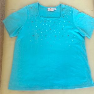 Quicker Factory short sleeve top sky blue studded